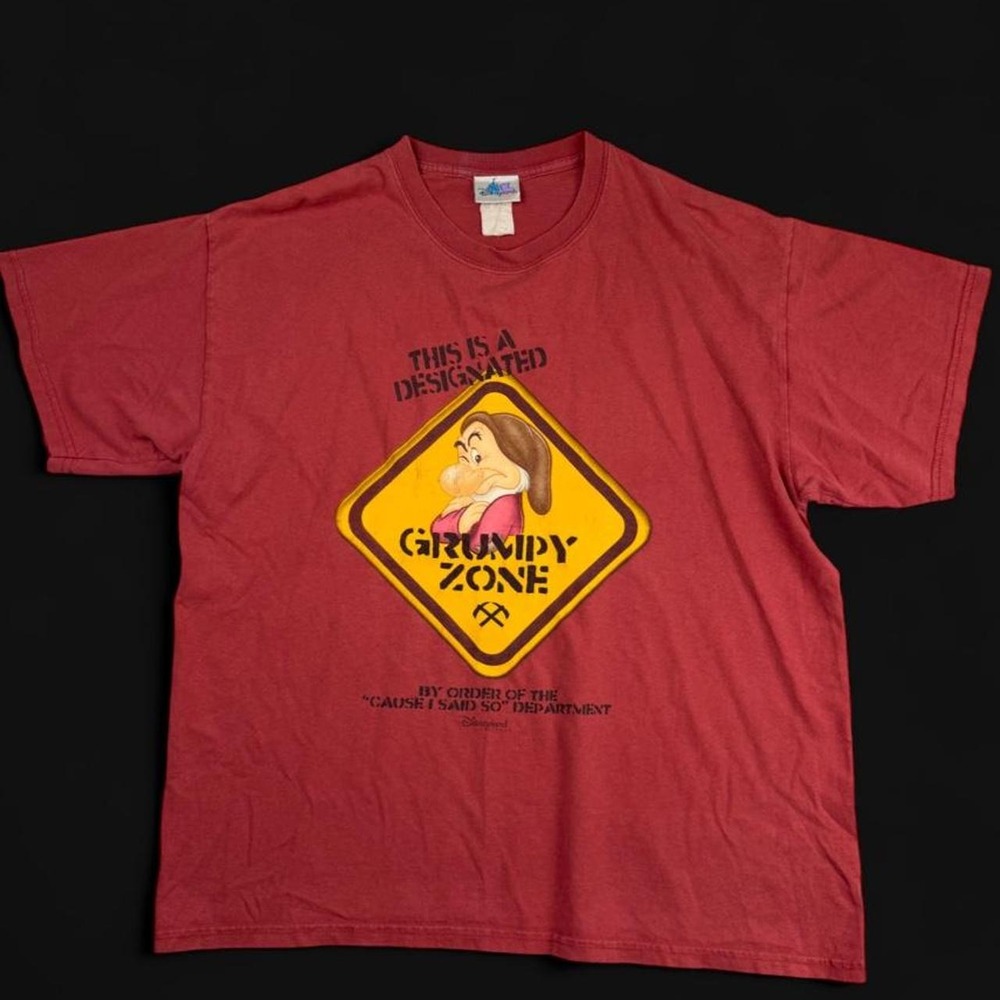 Vintage Y2K Disneyland Resort Grumpy Zone Shirt Mens L/XL Red Brick Graphic Tee